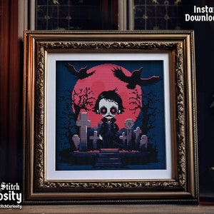 Gothic Cross Stitch Pattern Pdf &quot;Eternal Solitude&quot; - Witchy Cross Stitch Chart Easy Goth Cross Stitch Instant Download pdf Pattern Keeper