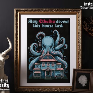 Macabre Cross Stitch Pattern Pdf &quot;Cthulhu Doomsday&quot; - Horror Cross Stitch Chart Easy Halloween Cross Stitch pdf Pattern Keeper