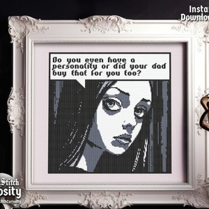 Sassy Cross Stitch Pattern Pdf &quot;Materialist&quot; - Funny Goth quote Gothic Cross Stitch Chart Easy Occult Cross Stitch Instant Download pdf