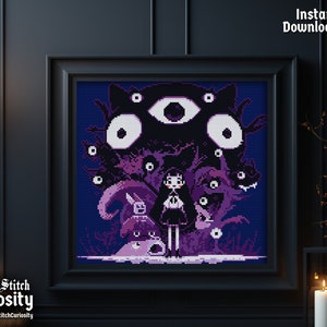 Gothic Cross Stitch Pattern Pdf &quot;Meet my imaginary friends&quot; - Anime Cross Stitch Chart Easy Goth Cross Stitch Instant Download pdf