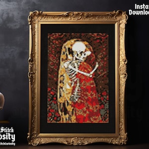 Mini Cross Stitch Pattern pdf &quot;The Kiss, Klimt&quot; - Gothic Art Tiny Masterpiece Halloween Cross Stitch pdf Pattern Keeper