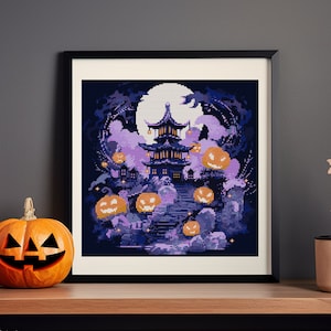 Halloween-kruissteekpatroon pdf "Halloweenschrijn" Japan pompoen kruissteekkaart eenvoudige kruissteek Instant download pdf patroonhouder