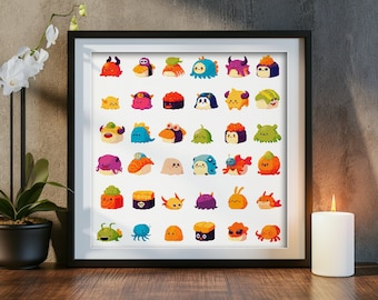 Japanese Cross Stitch Pattern Pdf "36 Haunted Sushi Monsters" Manga Cross Stitch Chart Easy Cross Stitch Instant Download pdf Pattern Keeper