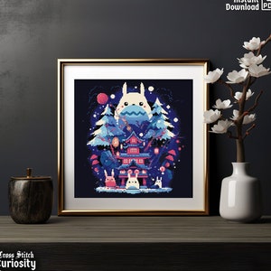Cross Stitch PDF Pattern &quot;Guardians of the Frozen Sanctuary&quot; Winter Xmas Japan Cross Stitch Chart Instant Download Pdf Pattern Keeper