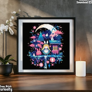 Japanese Cross Stitch Pattern Pdf &quot;Alice & the Rabbits&quot; Manga Anime Cross Stitch Chart Easy Cross Stitch Instant Download pdf Pattern Keeper