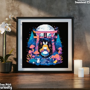 Cross Stitch Pattern Pdf &quot;Alice in the Land of Rising Moon&quot; Manga Cross Stitch Chart Easy Cross Stitch Instant Download pdf Pattern Keeper