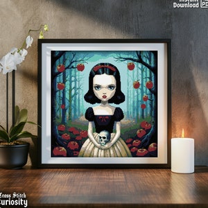 Gothic Cross Stitch PDF Pattern "Snow White's Lonely Lament" - Witchy Modern Cross Stitch Chart Instant Download Pdf Pattern Keeper