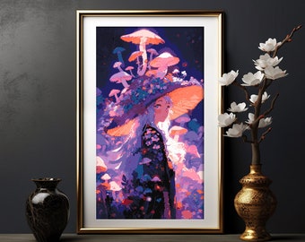 XL Japanese Cross Stitch Pattern Pdf "The Radiant Mushroom Witch" Manga Cross Stitch Chart Cross Stitch Instant Download pdf Pattern Keeper