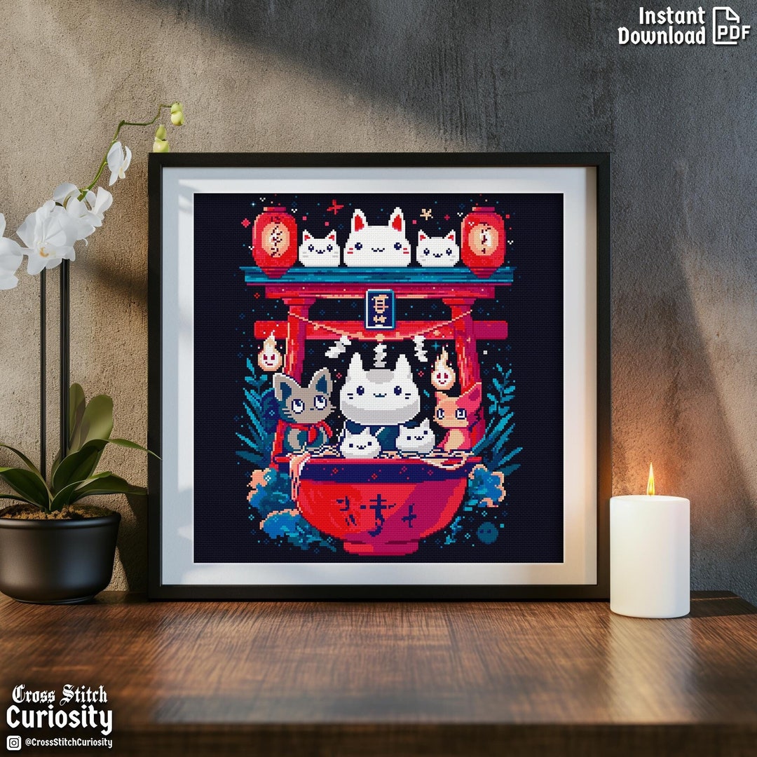Japanese Cross Stitch Pattern Pdf cats Eating Haunted Ramen Manga Cross