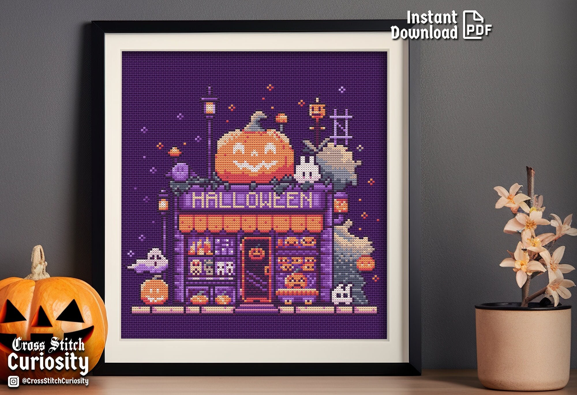 Halloween Cross Stitch Pattern Pdf "haunted Halloween Shop" Manga Anime ...