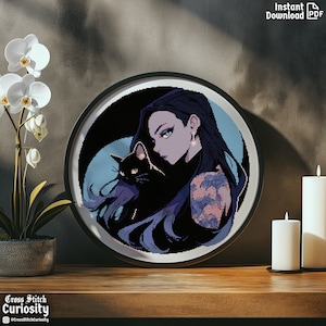 Japanese Cross Stitch Pattern Pdf &quot;Whiskers & Shadows&quot; Manga Anime Cross Stitch Chart Easy Cross Stitch Instant Download pdf Pattern Keeper