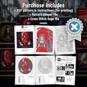 Japanese Cross Stitch Pattern Pdf "Haunted Forest" Yokai Manga Anime Cross Stitch Chart Easy Cross Stitch Instant Download Pattern Keeper image 2
