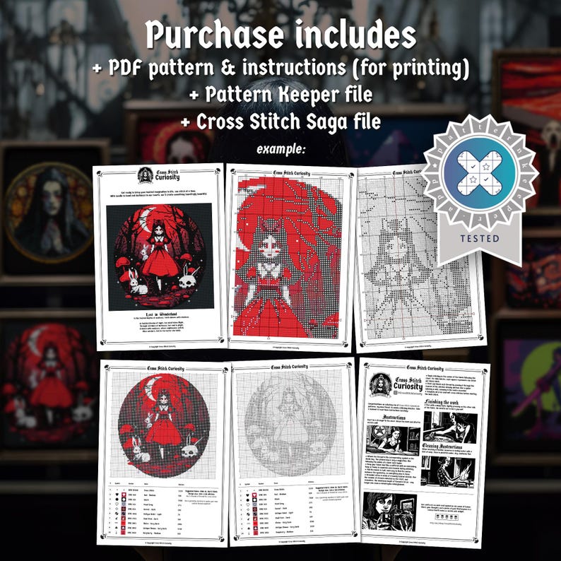 Japanese Cross Stitch Pattern Pdf "Haunted Forest" Yokai Manga Anime Cross Stitch Chart Easy Cross Stitch Instant Download Pattern Keeper image 2