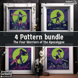 Macabre Cross Stitch Pattern BUNDLE "The 4 Warriors of the Zombie Apocalypse" - Horror Cross Stitch Chart Easy Halloween Cross Stitch pdf