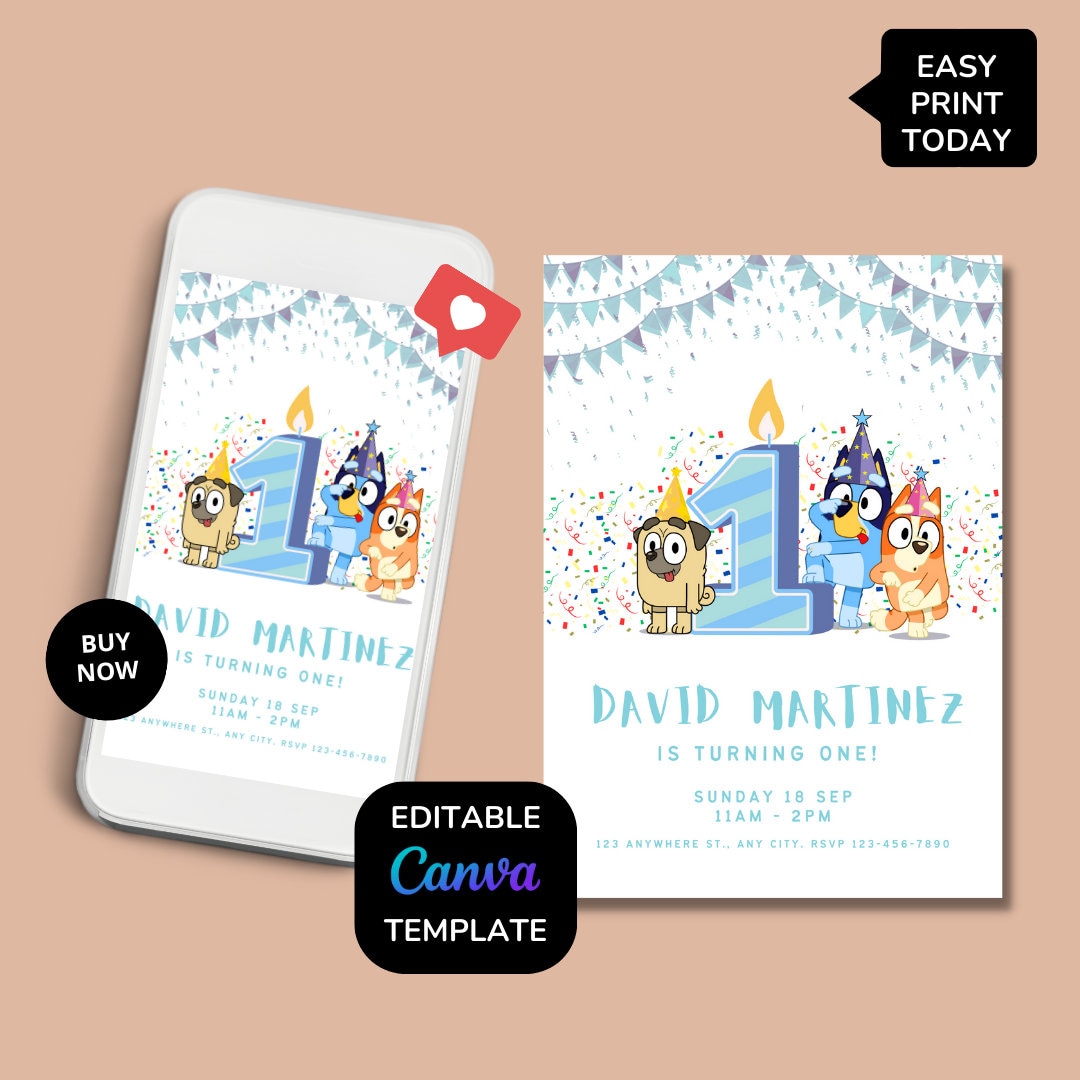 Bluey 1st Birthday Invitation (Digital)