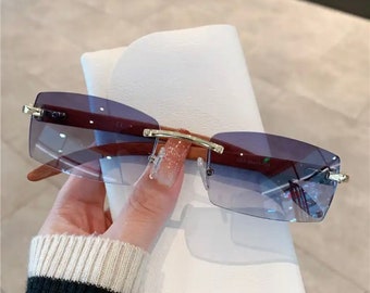 Wooden Style Rimless Sunglasses