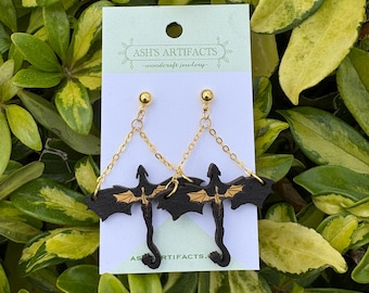 Wooden Forth Wing Dangle Earrings