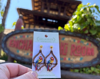 Wooden Parrot Dangle Earrings