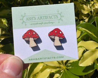 Wooden Mushroom Stud Earrings