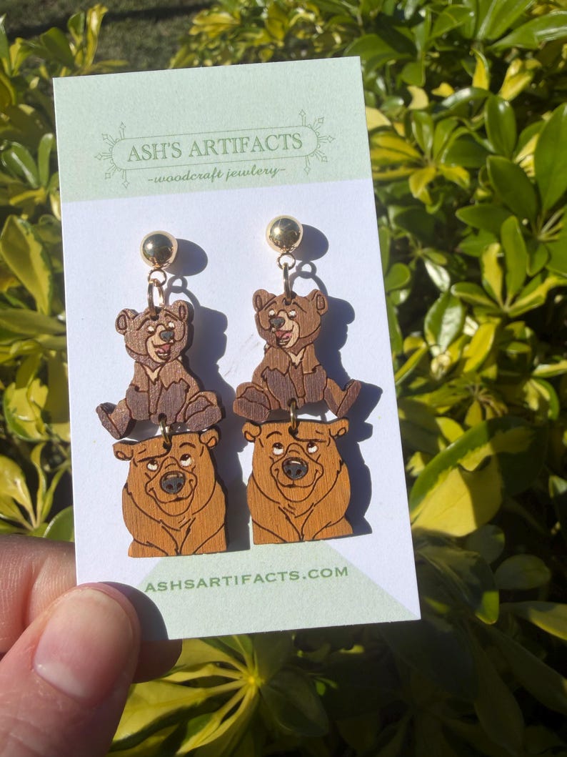 Spirit Bear Wooden Earrings Gold