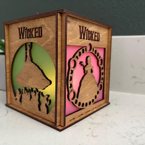 Wicked Broadway Woodcut Lantern: Elphaba & Galinda