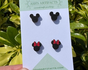 Mickey and Minnie Mouse Wood Earrings