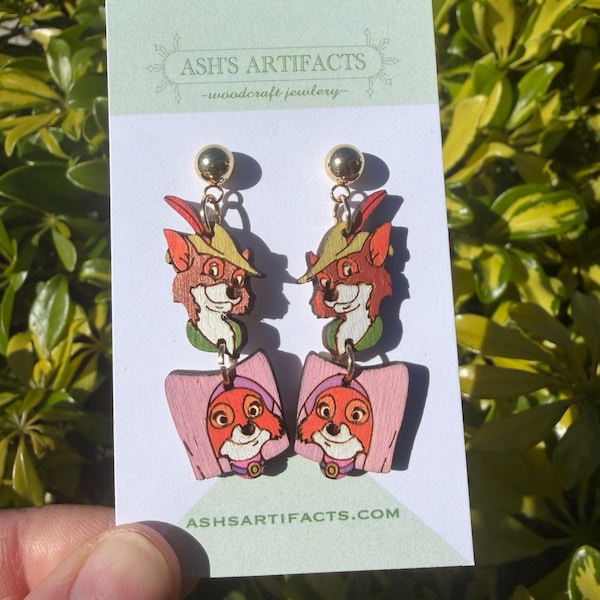 Robin Hood and Maid Marian Fox Wooden Earrings