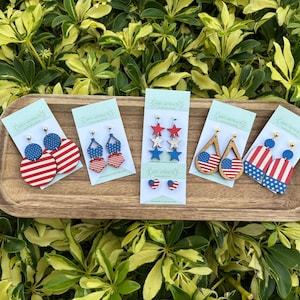 American Flag Wooden Earrings
