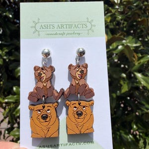 Spirit Bear Wooden Earrings Silver