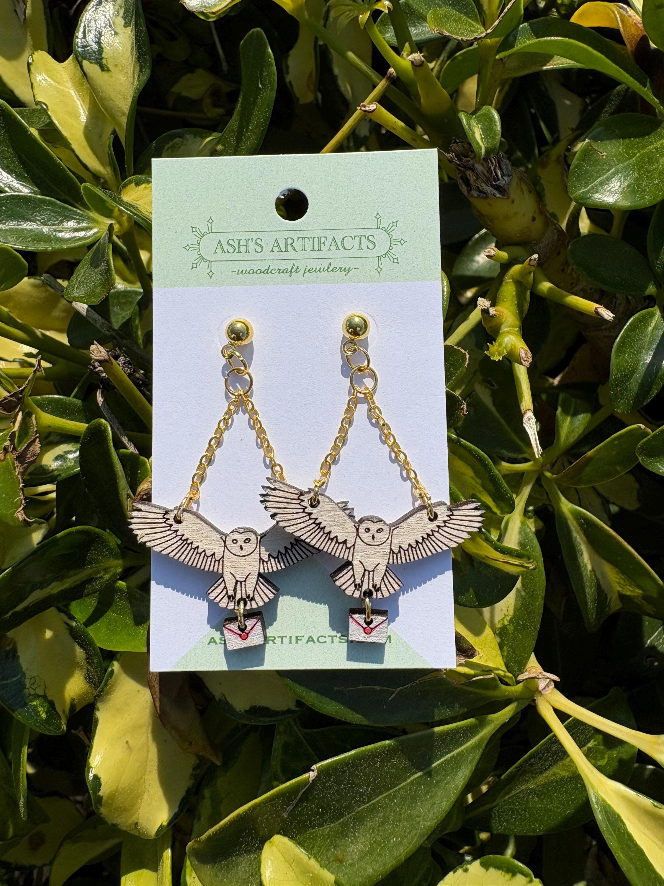 Wooden Owl Messanger Earrings