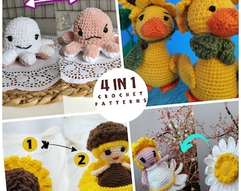Reversible Crochet Pattern Reversible Sunflower crochet pattern Reversible daisy flower,  Reversible octopus ,cute ducks crochet pattern PDF