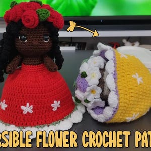 Bouquet de fleurs et modèle au crochet Amigurumi de la mariée | Modèle au crochet, téléchargement numérique, poupée magique de bouquet, bouquet de fleurs réversible