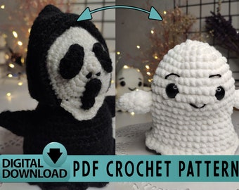 Halloween Scream Face Crochet Pattern , Two Faces Reversible Ghost Crochet Pattern , Funny Halloween Crochet Pattern Pdf , Amigurumi Pattern