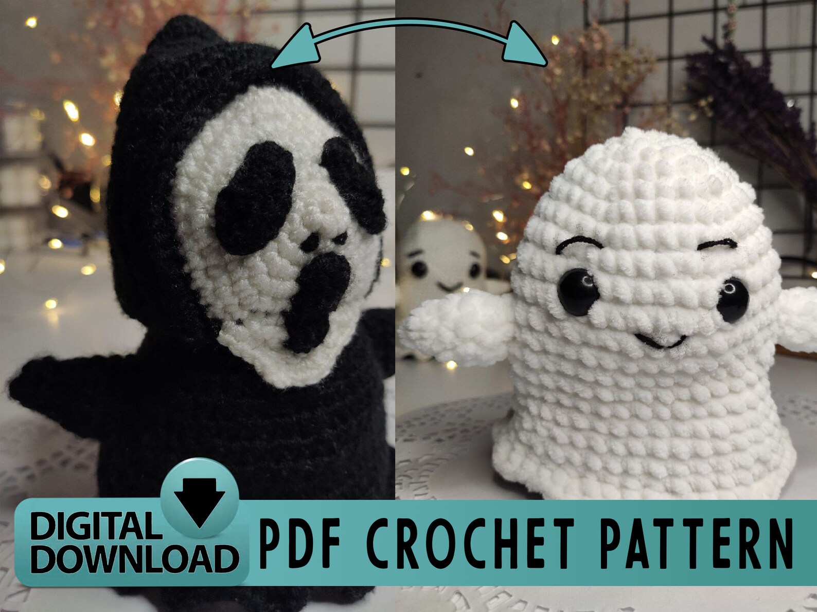 2 Halloween Reversible Crochet Patterns,two Faces Reversible Ghost ...