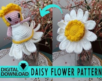 Reversible Daisy Flower Crochet Pattern Digital Download Trending Kawaii Cute Crochet pattern Reverse Daisy Amigurumi Crochet Pattern Pdf