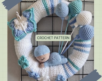 Newborn Baby Door Wreath Crochet Pattern, Baby Shower Wreath Crochet Pattern,Baby Door Decoration,Unique Baby Nursery Wreath Crochet Pattern