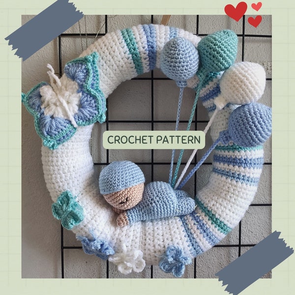 Newborn Baby Door Wreath Crochet Pattern, Baby Shower Wreath Crochet Pattern,Baby Door Decoration,Unique Baby Nursery Wreath Crochet Pattern