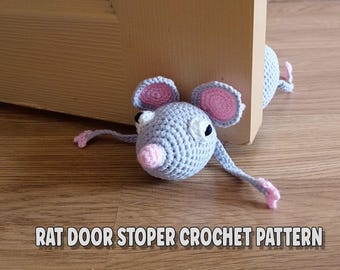Tope de puerta de rata a crochet, patrón de amigurumi, tope de puerta de crochet, rata de crochet, crochet divertido, patrones de crochet de rata en PDF