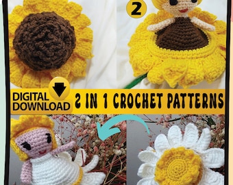 2 In 1 Reversible Daisy Flower & Sunflower Crochet Patterns Digital Download Trending kawaii crochet pattern Sunflower Pattern Daisy Pattern