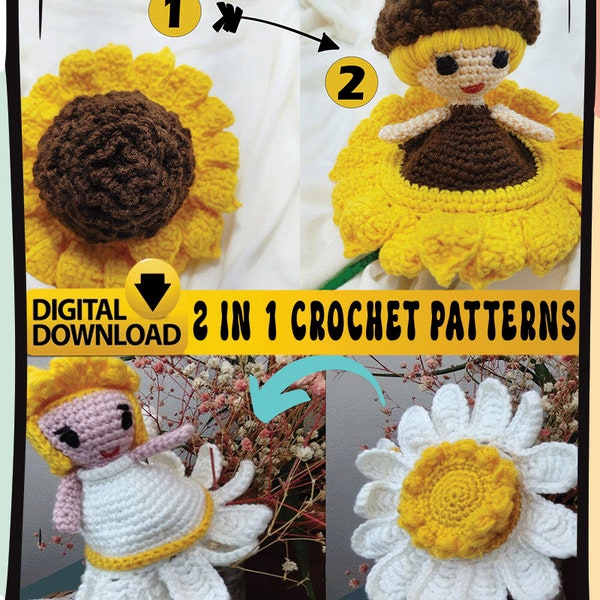 2 In 1 Reversible Daisy Flower & Sunflower Crochet Patterns Digital Download Trending kawaii crochet pattern Sunflower Pattern Daisy Pattern