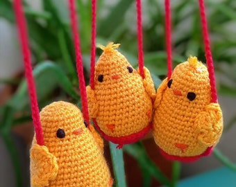 Cute Baby Chicken On a Swing Crochet Pattern Car Mirror Accessory | Chicken Crochet Pattern| Baby Chick | Amigurumi Pdf
