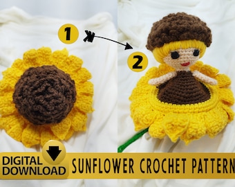 Wzór na szydełko słonecznika Cyfrowe pobieranie Trendy kawaii wzór na szydełko Uroczy zabawny wzór słonecznika Słonecznik Amigurumi Prezent słonecznika