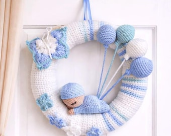 Neugeborenen Baby Türkranz Häkelanleitung, Baby Shower Kranz Häkelanleitung, Baby-Türdekoration, Baby Kranz Häkelanleitung