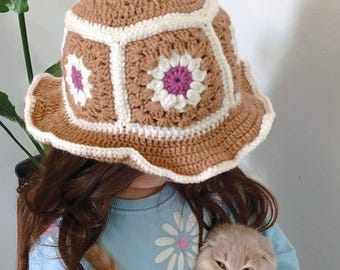 Granny Square Hat Crochet Pattern / Crochet Hat Pattern, Granny Square Hats Crochet Pattern/ Granny Square Bucket Hat ,Hat Pdf File