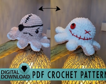 Halloween Voodoo Doll Crochet pattern Octopus Crochet Pattern Two Faces Reversible octopus Crochet Pattern Pirate crochet pattern PDF