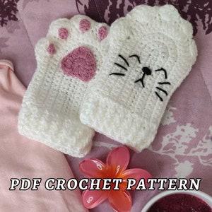 Cat Paw Fingerless Gloves & Earmuffs Crochet Pattern /Cute Earmuffs Crochet Pattern Fingerless Mitts/Fingerless Crochet Gloves-Pdf Bundle
