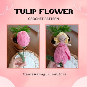 Tulip Crochet Pattern | Crochet Pattern Digital Download Trending kawaii crochet pattern Cute Reversible Flower Doll Amigurumi | English