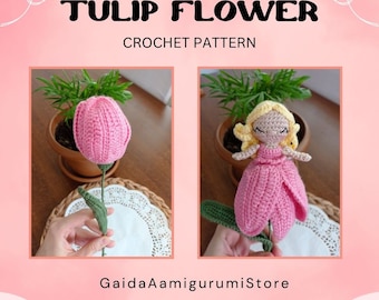 Tulip Crochet Pattern | Crochet Pattern Digital Download Trending kawaii crochet pattern Cute Reversible Flower Doll Amigurumi | English