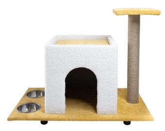 Cat House with Bed Big Cat House with Bed (YELLOW) pets/cat/cat scratching/sweet cats/gift/funny cat/big house/HANDMADE