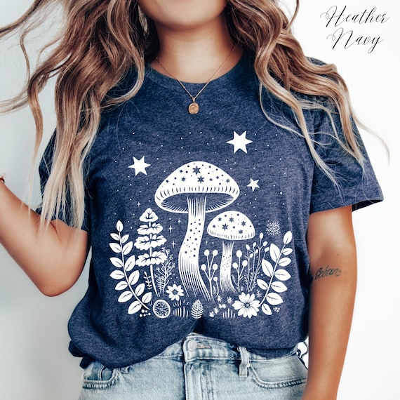 Celestial Mushroom Tshirt, Cottagecore Woodland Shirt, Forest Shirt, Nature Shirt, Botanical Shirt, Boho Shirt, Plants Shirt, Mushroom Gifts